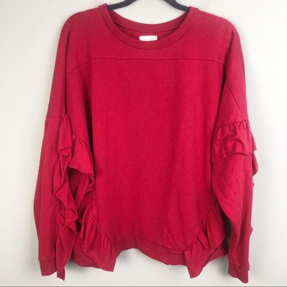 ABOUND | Ruffle Sleeve Oversized Sweatshirt Red Crewneck XL - Picture 1 of 8